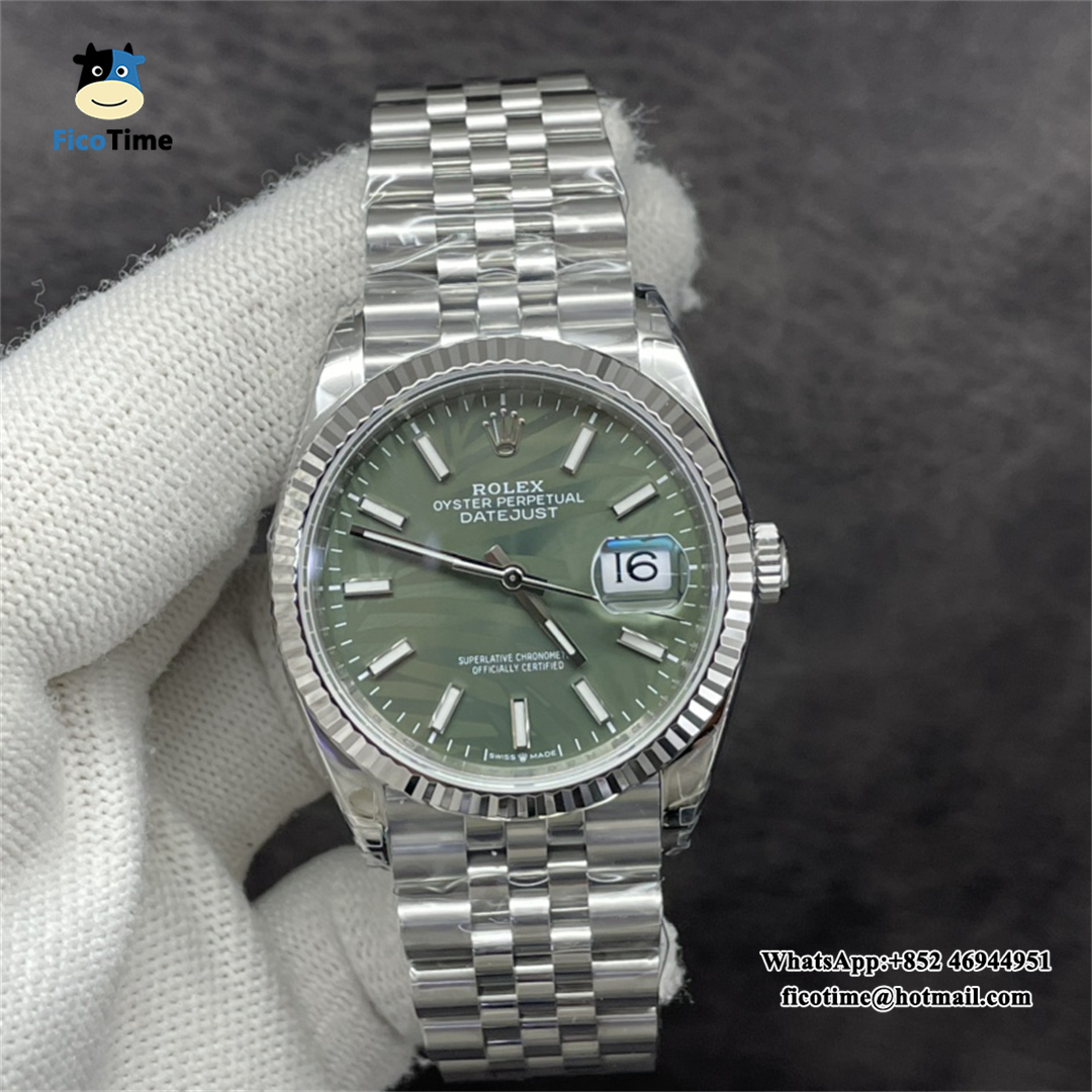 VSF VS3235 DateJust 36mm Fluted Bezel Green Palm Dial Jubilee Bracelet ...