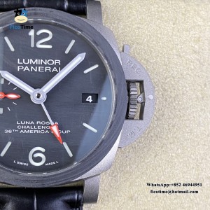 VSF P9010 PAM1096 42mm Luminor GMT Titanium Black Dial Black Leather Strap - Image 3
