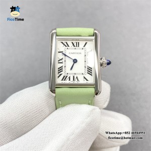 F1F Swiss Quartz Tank Must 22mm White Dial Green Leather Strap - Image 2