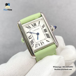 F1F Swiss Quartz Tank Must 22mm White Dial Green Leather Strap - Image 3