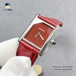 F1F Swiss Quartz Tank Must 25mm Red Dial Red Leather Strap - Image 2