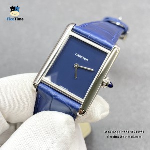 F1F Swiss Quartz Tank Must 25mm Blue Dial Blue Leather Strap - Image 2