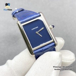 F1F Swiss Quartz Tank Must 25mm Blue Dial Blue Leather Strap - Image 3