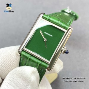 F1F Swiss Quartz Tank Must 25mm Green Dial Green Leather Strap - Image 2