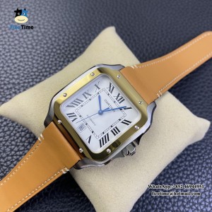 BVF MY9015 Santos Large 40mm YG Bezel White Dial Leather Strap - Image 3