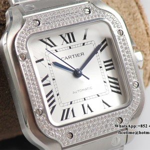 BVF MY9015 Santos Medium 35mm Diamond Bezel White Dial SS Bracelet - Image 4