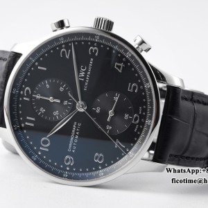 ZF A7750 IWC Portugieser Chrono 41mm IW371609 Black Dial Black Leather Strap - Image 3