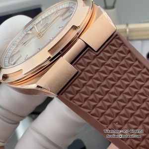8F A5100 Overseas 4500V 41mm Silver Dial RG Brown Rubber Strap - Image 5