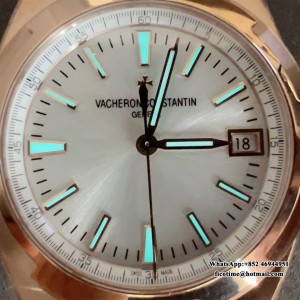 8F A5100 Overseas 4500V 41mm Silver Dial RG Brown Rubber Strap - Image 8