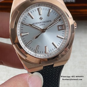 8F A5100 Overseas 4500V 41mm Silver Dial RG Black Rubber Strap - Image 2