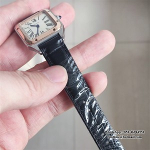 F1F Quartz Santos Dumont 38x27.5mm RG/SS White Dial Black Leather Strap - Image 4
