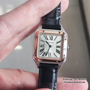 F1F Quartz Santos Dumont 38x27.5mm RG/SS White Dial Black Leather Strap - Image 8