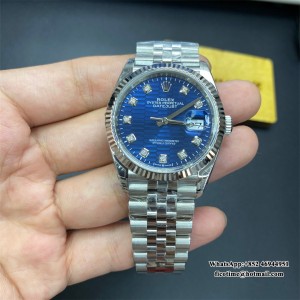 VSF VS3235 DateJust 36mm Fluted Bezel Blue Motif Dial Diamond Marker Jubilee Bracelet - Image 3