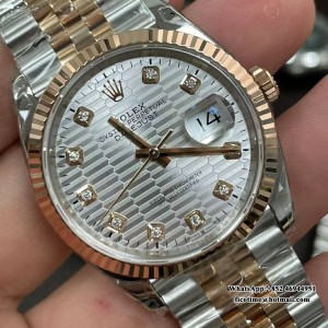 VSF VS3235 DateJust 36mm Fluted Bezel Silver Motif Dial Diamond Marker RG/SS Jubilee Bracelet - Image 2