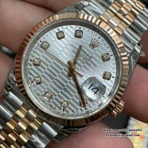 VSF VS3235 DateJust 36mm Fluted Bezel Silver Motif Dial Diamond Marker RG/SS Jubilee Bracelet - Image 3