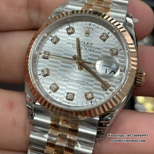 VSF VS3235 DateJust 36mm Fluted Bezel Silver Motif Dial Diamond Marker RG/SS Jubilee Bracelet - Image 4
