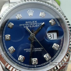 VSF VS3235 DateJust 36mm Fluted Bezel Blue Dial Diamond Marker Jubilee Bracelet - Image 4