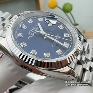 VSF VS3235 DateJust 36mm Fluted Bezel Blue Dial Diamond Marker Jubilee Bracelet - Image 6