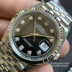 VSF VS3235 DateJust 36mm Fluted Bezel Black Dial Diamond Marker Jubilee Bracelet - Image 4