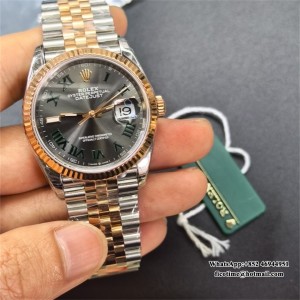 VSF VS3235 DateJust 36mm Wimbledon Fluted Bezel Grey Dial Green Roma Marker RG/SS Jubilee Bracelet - Image 2