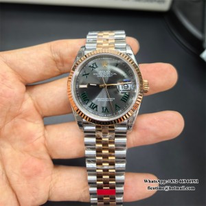 VSF VS3235 DateJust 36mm Wimbledon Fluted Bezel Grey Dial Green Roma Marker RG/SS Jubilee Bracelet - Image 3