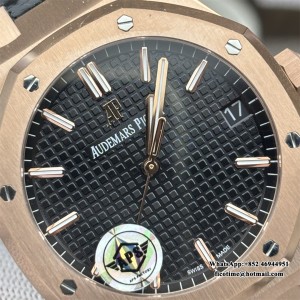 APSF A4302 AP Royal Oak 41mm 15500 RG Black Dial Black Leather Strap - Image 4