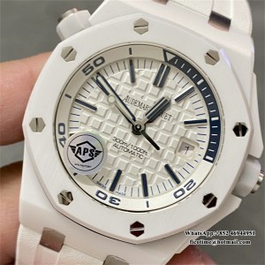 APSF SA3120 AP Royal Oak Offshore 42mm 15707 Ceramic Bezel White Dial White Rubber Strap - Image 4