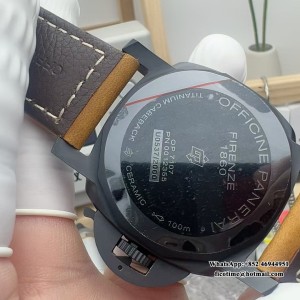 VSF P9000 PAM1441 44mm Luminor GMT Carbon Black Dial Brown Leather Strap - Image 6