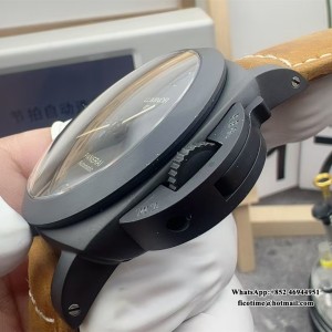 VSF P9000 PAM1441 44mm Luminor GMT Carbon Black Dial Brown Leather Strap - Image 8