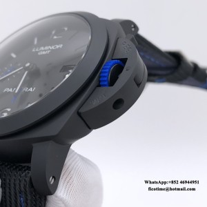 VSF P9010 PAM1176 44mm Luminor GMT Bucherer Blue Black Dial Black Nylon Strap - Image 3
