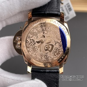 VSF P9001 PAM908 42mm Luminor RG Black Dial Black Leather Strap - Image 2