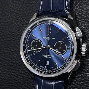 BLSF A7750 Breitling Chrono 42mm PREMIER B01 Blue Dial Blue Leather Strap - Image 9