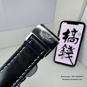 BLSF A7750 Breitling Chrono 43mm NAVITIMER B01 Black/White Dial Black Leather Strap - Image 3