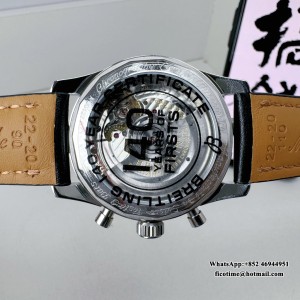 BLSF A7750 Breitling Chrono 43mm NAVITIMER B01 Black/White Dial Black Leather Strap - Image 4