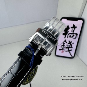 BLSF A7750 Breitling Chrono 43mm NAVITIMER B01 Ice Blue/Black Dial Black Leather Strap - Image 4