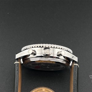 BLSF A7750 Breitling Chrono 43mm NAVITIMER B01 Black/White Dial Black Leather Strap - Image 7