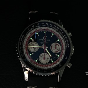 BLSF A7750 Breitling Chrono 43mm NAVITIMER B01 Black/White Dial Black Leather Strap - Image 8