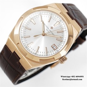 8F A5100 Overseas 4500V 41mm Silver Dial RG Brown Rubber Strap - Image 5