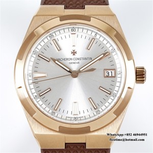 8F A5100 Overseas 4500V 41mm Silver Dial RG Brown Rubber Strap - Image 6