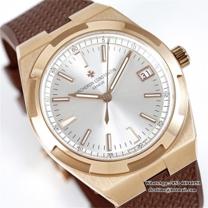 8F A5100 Overseas 4500V 41mm Silver Dial RG Brown Rubber Strap - Image 8