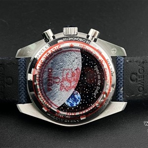 OSF A7750 Speedmaster 42mm Moonwatch Professional Silver Snoopy Award 50th Anniversary Blue leather Strap - Image 6