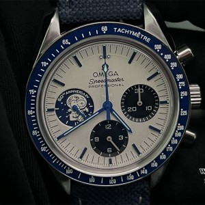 OSF A7750 Speedmaster 42mm Moonwatch Professional Silver Snoopy Award 50th Anniversary Blue leather Strap - Image 9