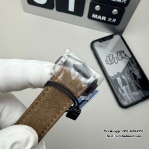 N1F A7750 Speedmaster 44mm  "Dark Side of The Moon" Real Ceramic Black Dial Brown Leather Strap - Image 3