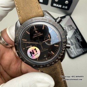 N1F A7750 Speedmaster 44mm  "Dark Side of The Moon" Real Ceramic Black Dial Brown Leather Strap - Image 5