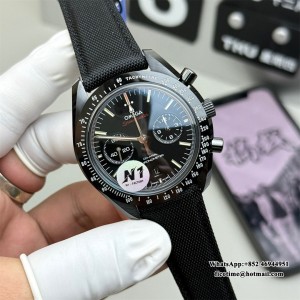 N1F A7750 Speedmaster 44mm  "Dark Side of The Moon" Real Ceramic Black Dial Black Leather Strap - Image 5
