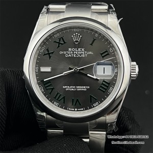 VSF VS3235 DateJust 36mm Wimbledon Smooth Bezel Grey Dial Green Roma Marker Oyster Bracelet - Image 1