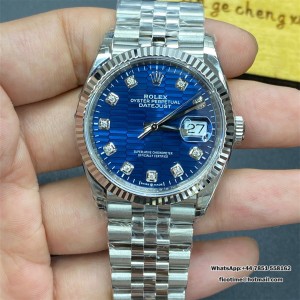 VSF VS3235 DateJust 36mm Fluted Bezel Blue Motif Dial Diamond Marker Jubilee Bracelet - Image 1