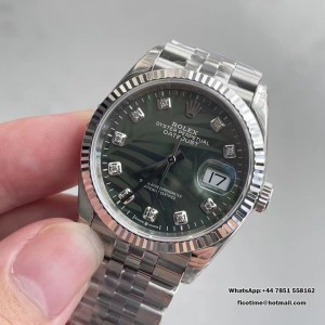 VSF VS3235 DateJust 36mm Fluted Bezel Green Palm Dial Diamond Marker Jubilee Bracelet - Image 1