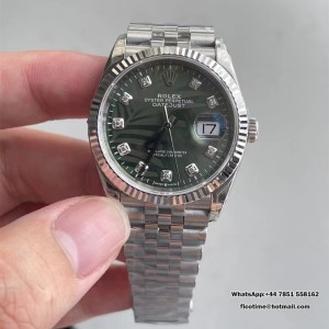 VSF VS3235 DateJust 36mm Fluted Bezel Green Palm Dial Diamond Marker Jubilee Bracelet - Image 7