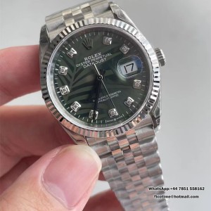VSF VS3235 DateJust 36mm Fluted Bezel Green Palm Dial Diamond Marker Jubilee Bracelet - Image 8